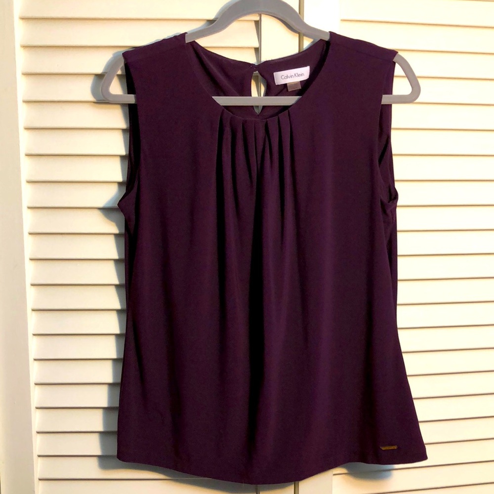 Calvin Klein Pleated Sleeveless Dark Wine Blouse